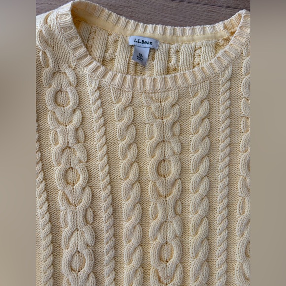 LL Bean 100% cotton cable knit pastel yellow spring sweater - size XL - Picture 3 of 7